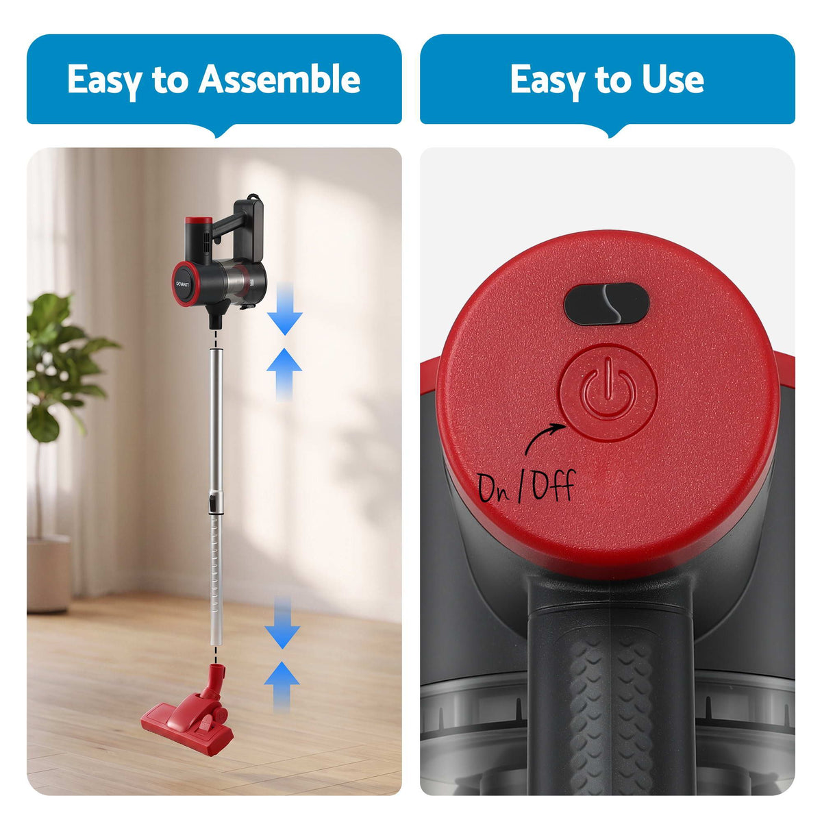 Red stick vacuum cleaner.