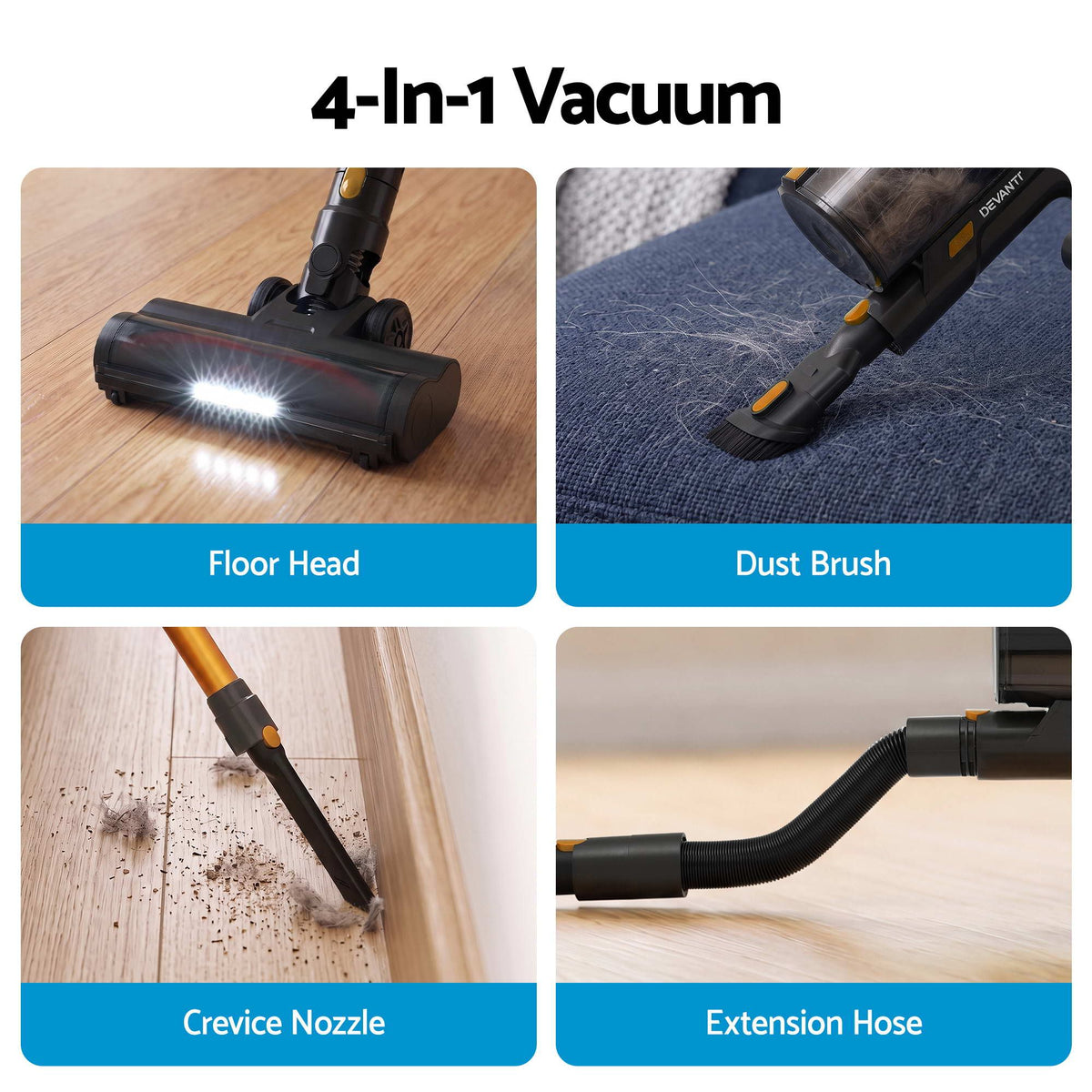 Devanti gold handheld cordless stick vacuum.