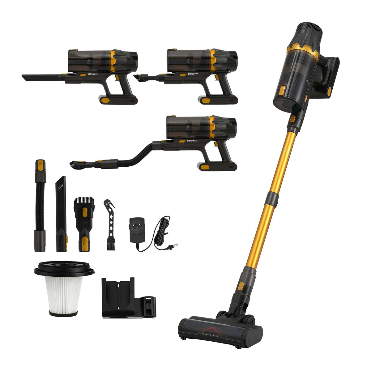 Devanti gold handheld cordless stick vacuum.