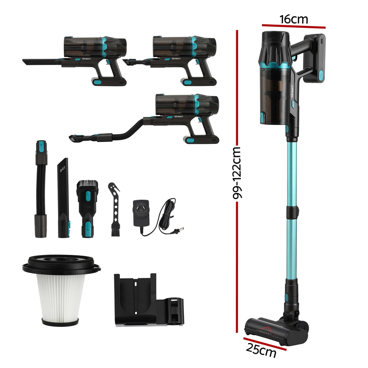 Devanti green handheld cordless stick vacuum.