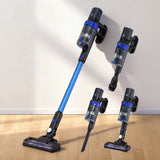 Blue cordless vacuum cleaner, 350W, lightweight.