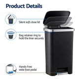 Artiss Rubbish Bin 51L Kitchen Pedal Soft Close Lid Liner Pocket Black