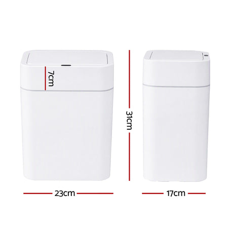 White touchless rubbish bin sensor, 12L, battery powered.