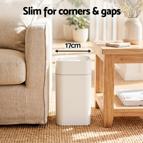 White touchless rubbish bin sensor, 12L, battery powered.