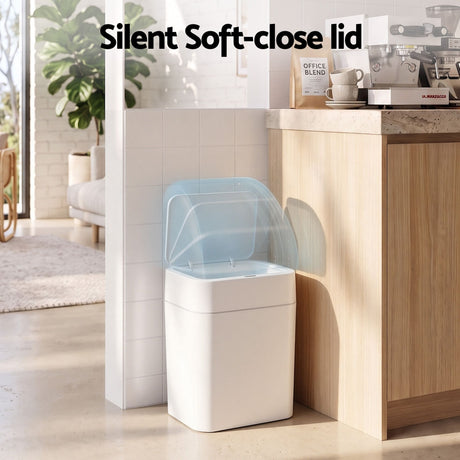 White touchless rubbish bin sensor, 12L, battery powered.