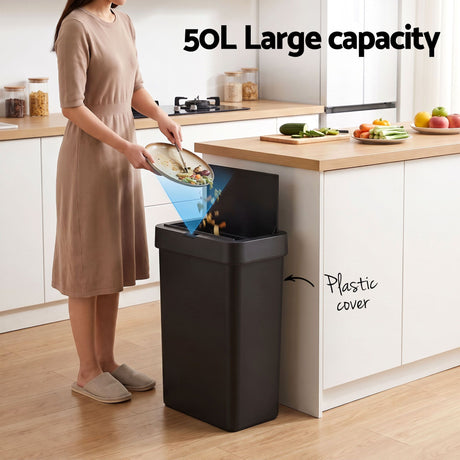 Black plastic touchless rubbish bin sensor, 50L.