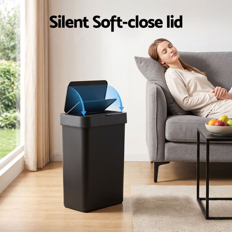 Black plastic touchless rubbish bin sensor, 50L.