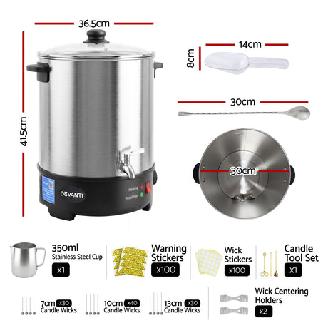 Devanti 16L Wax Melter Candle Making 1500W Melting Pot Furnace Quick Pour Spout Soy Soap.