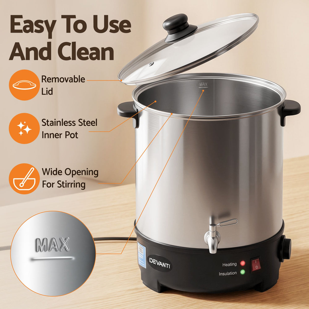 Devanti 16L Wax Melter Candle Making 1500W Melting Pot Furnace Quick Pour Spout Soy Soap
