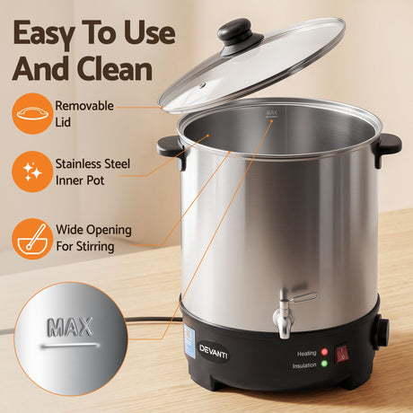 Devanti 16L Wax Melter Candle Making 1500W Melting Pot Furnace Quick Pour Spout Soy Soap.