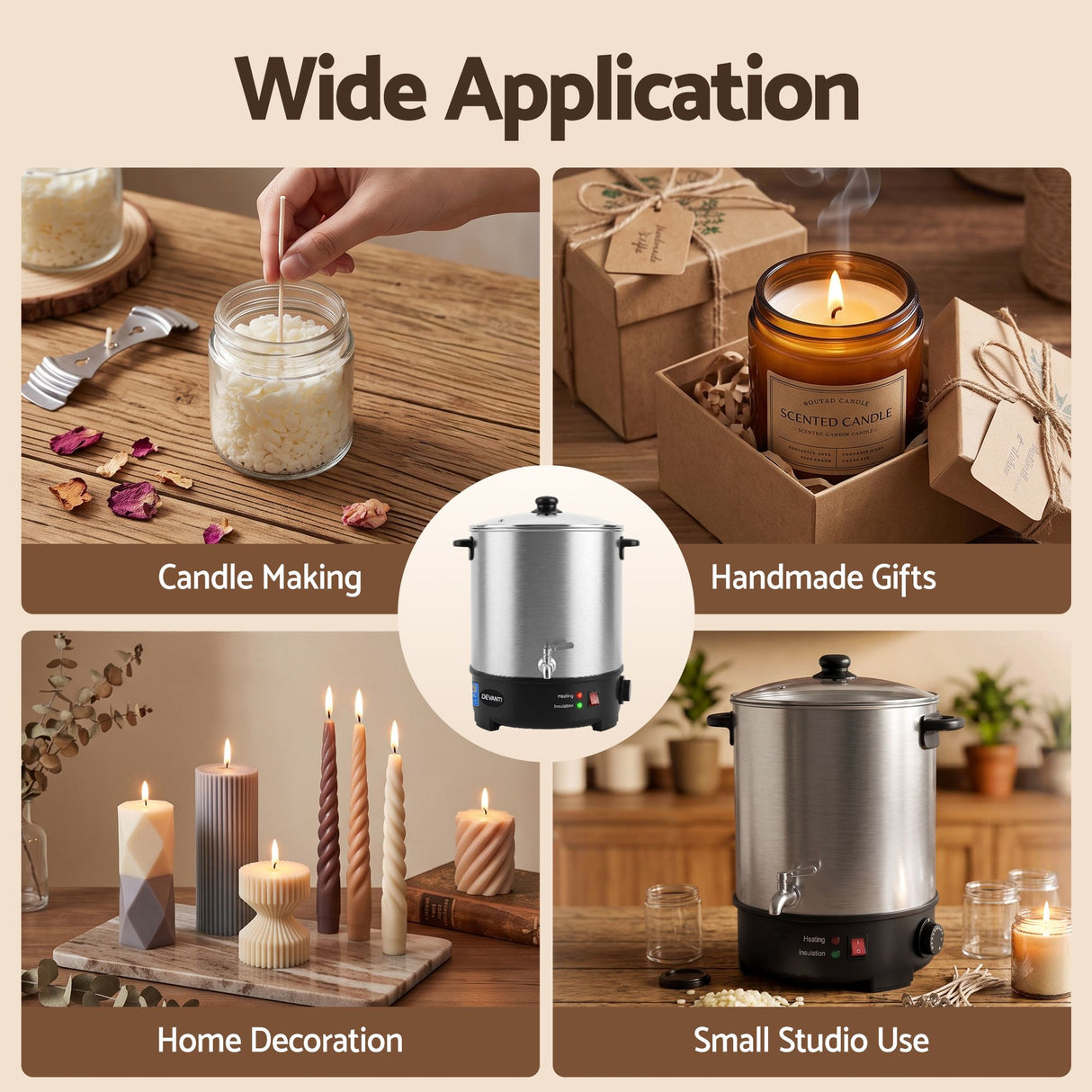 Devanti 16L Wax Melter Candle Making 1500W Melting Pot Furnace Quick Pour Spout Soy Soap