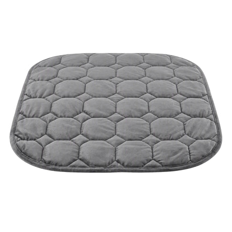 Grey velvet quilted weighted lap blanket.
