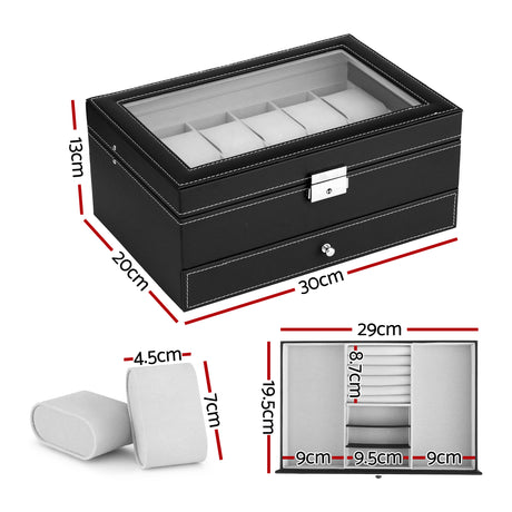 Embellir 12 Grids Watch Box Organizer Case Jewelry Display Storage Showcase.