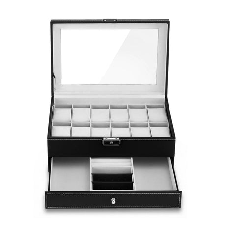 Embellir 12 Grids Watch Box Organizer Case Jewelry Display Storage Showcase.