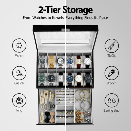 Embellir 12 Grids Watch Box Organizer Case Jewelry Display Storage Showcase.