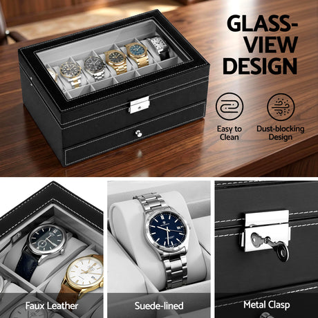 Embellir 12 Grids Watch Box Organizer Case Jewelry Display Storage Showcase.