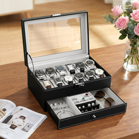 Embellir 12 Grids Watch Box Organizer Case Jewelry Display Storage Showcase.