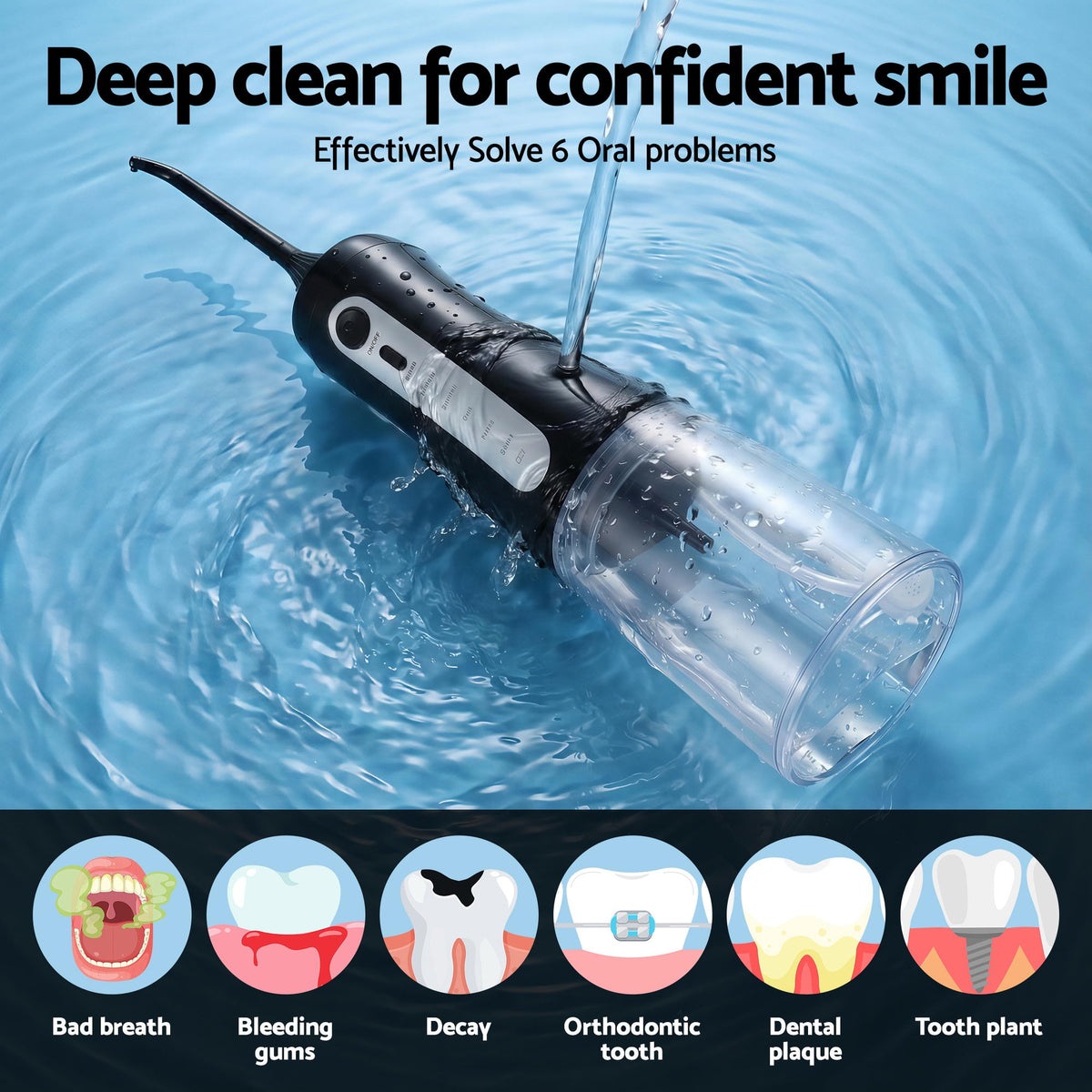 Devanti cordless water flosser with 350ml tank, black