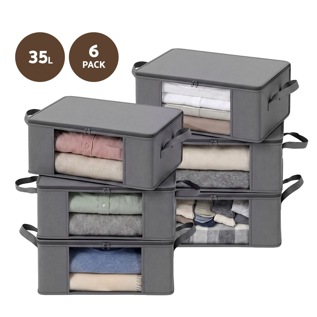 Artiss 6 Packs Clothes Storage Bags 35L Foldable Closet Organizer Storage Bins