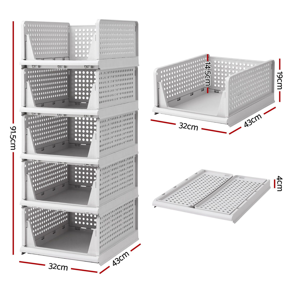 Artiss 5 Pack Stackable Plastic Storage Foldable Closet Organizers - Shoppers Spot Home & Garden > Home Office Accessories > Calendars, Organisers & Planners - Alternate view 3