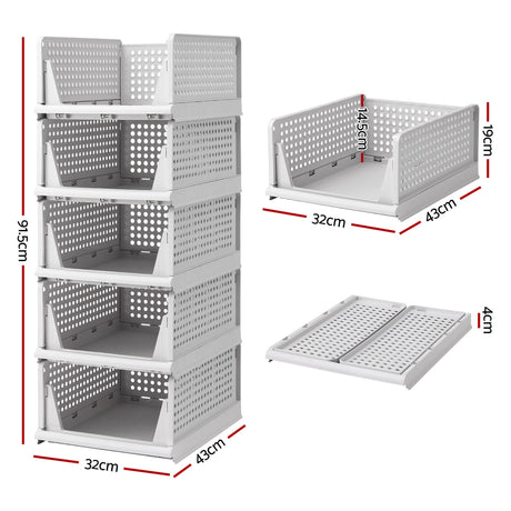 Artiss 5 Pack Stackable Plastic Storage Foldable Closet Organizers - Shoppers Spot Home & Garden > Home Office Accessories > Calendars, Organisers & Planners - Alternate view 3