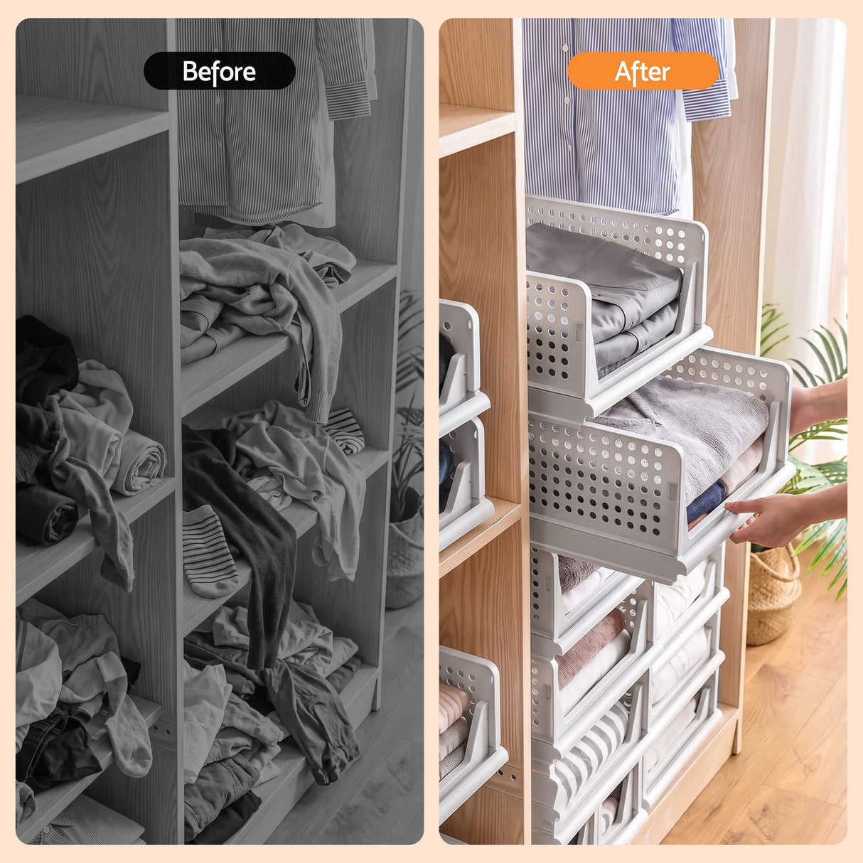 Artiss 5 Pack Stackable Plastic Storage Foldable Closet Organizers - Shoppers Spot Home & Garden > Home Office Accessories > Calendars, Organisers & Planners - Alternate view 6