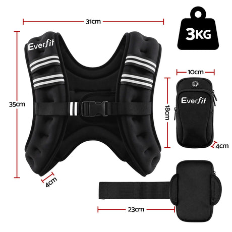 Everfit 3kg Weighted Vest Men Women, Reflective Running Vest with Armband Pouch.