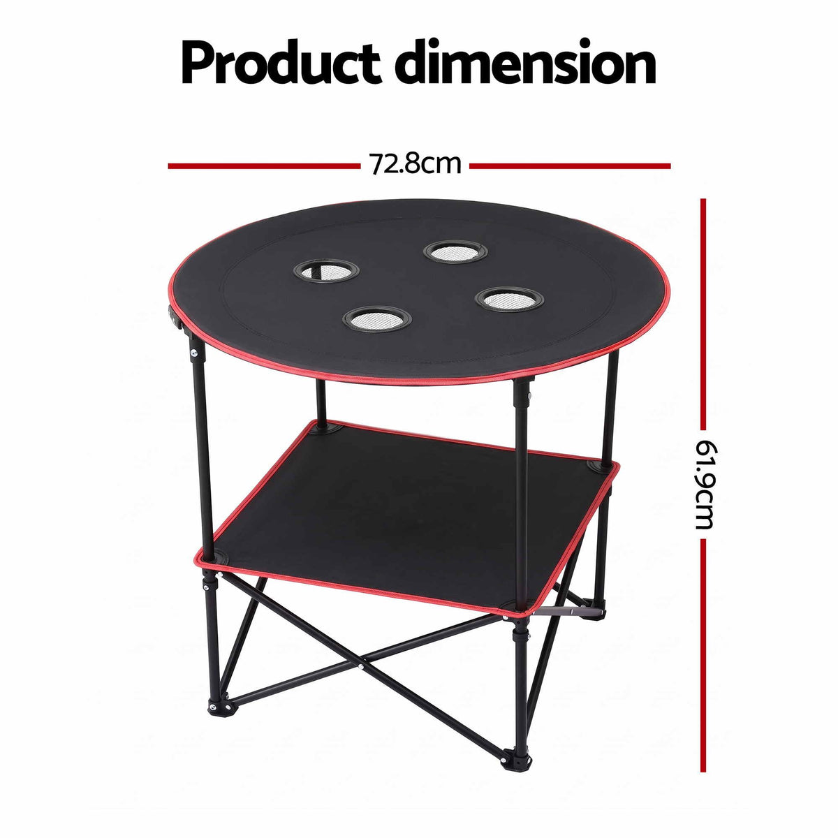 Weisshorn Folding Camping Table with 4 Cup Holders Metal Oxford 73CM Black
