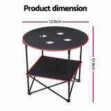 Weisshorn Folding Camping Table with 4 Cup Holders Metal Oxford 73CM Black