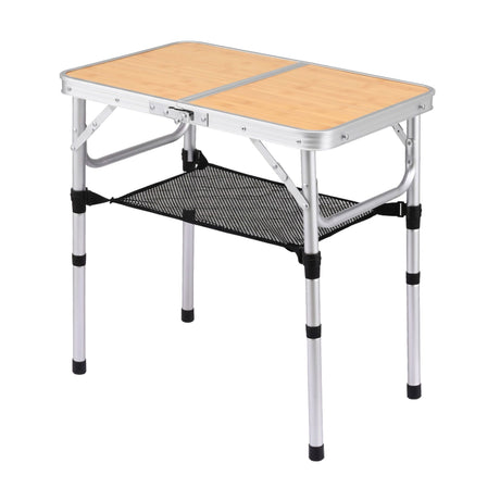 Weisshorn folding camping table, adjustable aluminium, 60 x 40 cm, wood grain