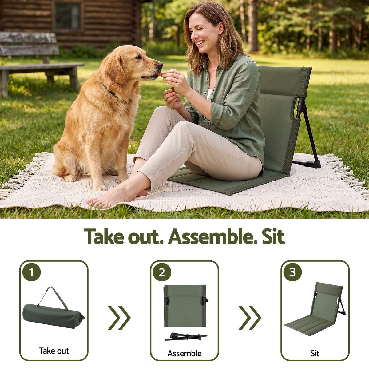 Weisshorn Foldable Camping Chair Oxford Aluminum Alloy Backrest Green.