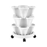Green Fingers 3 Tier Stackable Vertical Planter Tower Strawberry Pot Wheels White