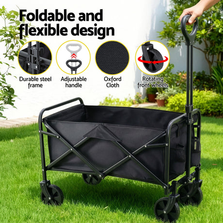 Gardeon black folding garden cart, foldable.