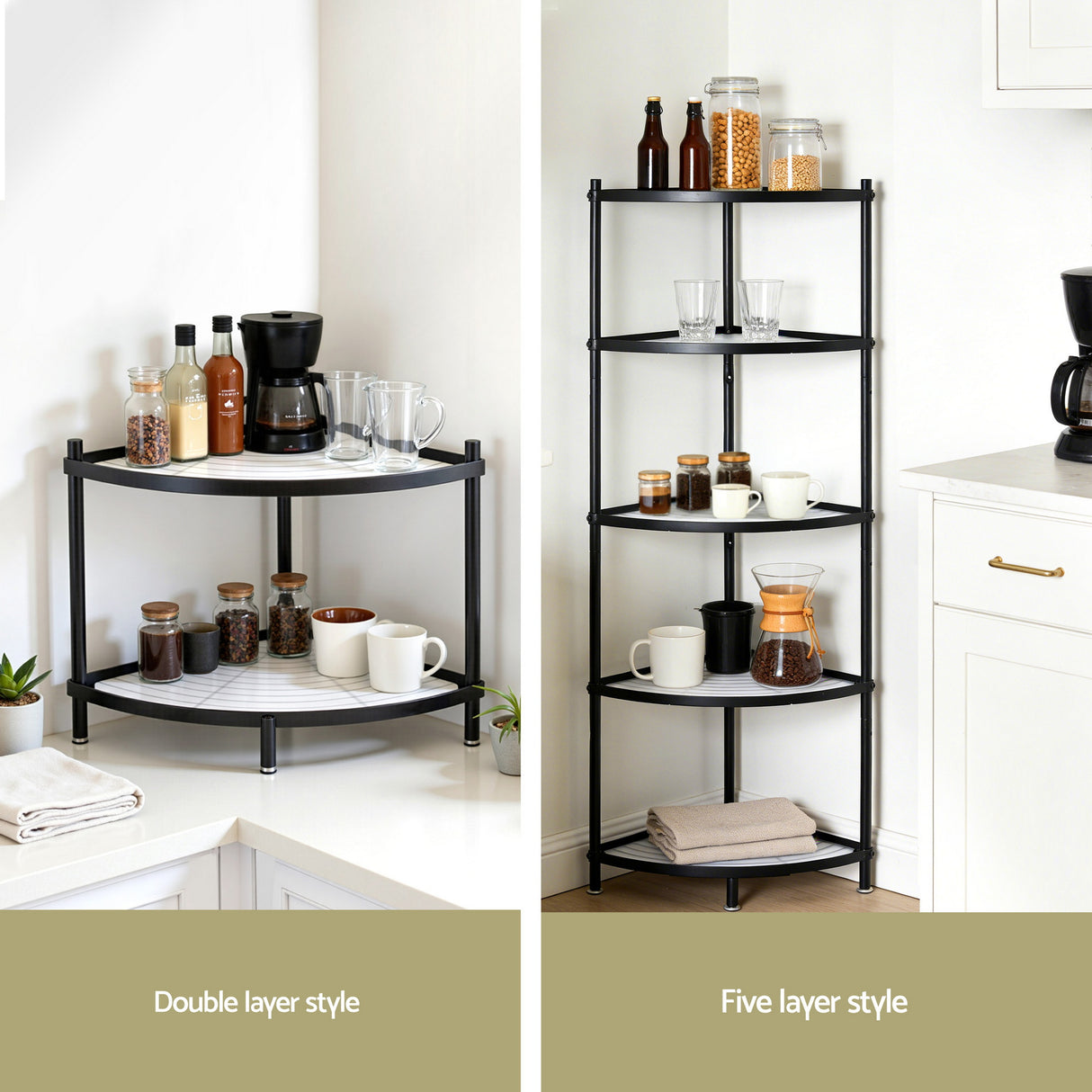 Artiss 5-Tier Kitchen Corner Shelf Rack Stand Microwave Metal Storage Shelves