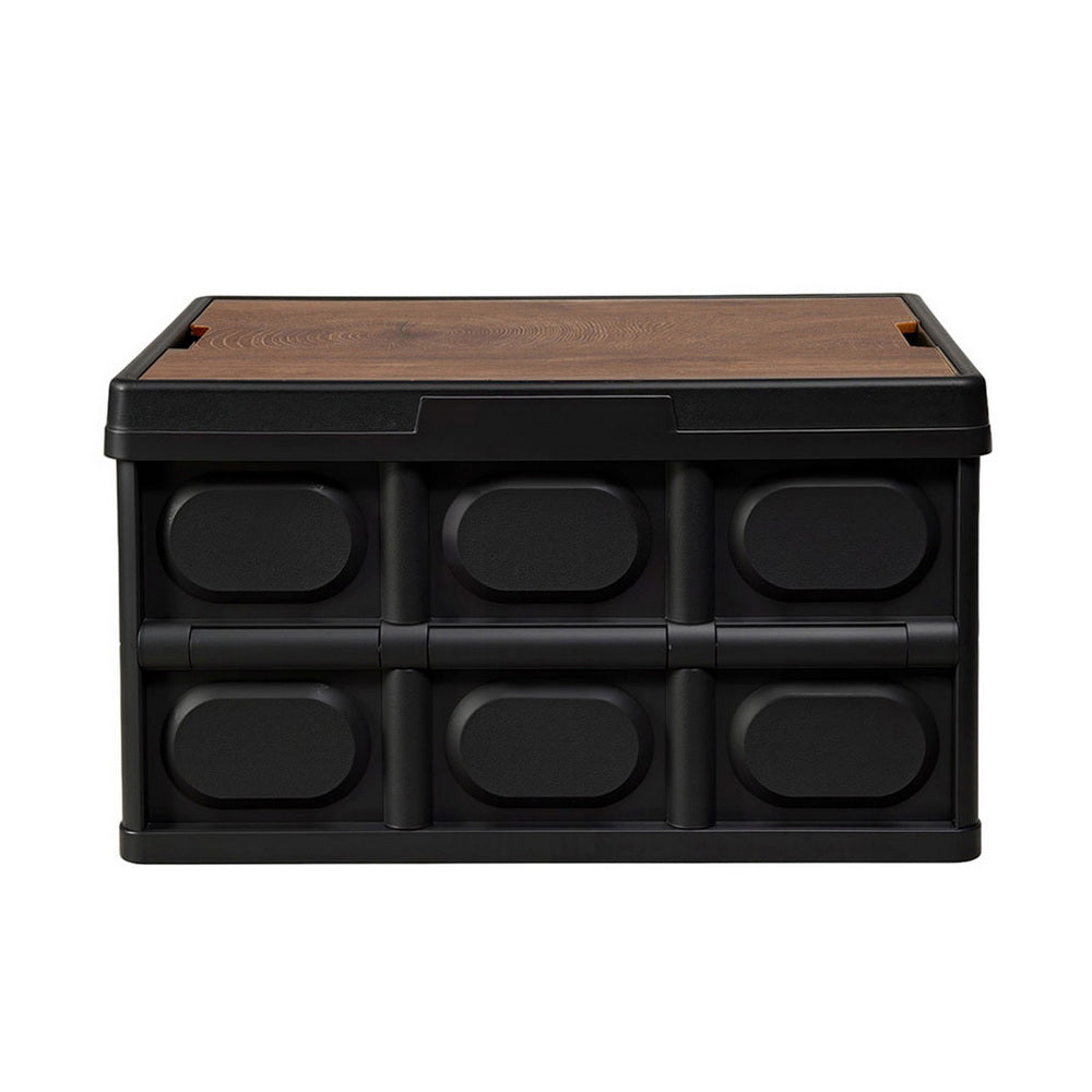 Gardeon Collapsible Outdoor Storage Box 50L Stackable Folding Camping Organizer Plywood Lid Black