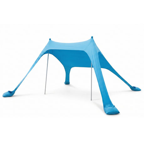 Blue portable beach tent, supplied with a carry bag.