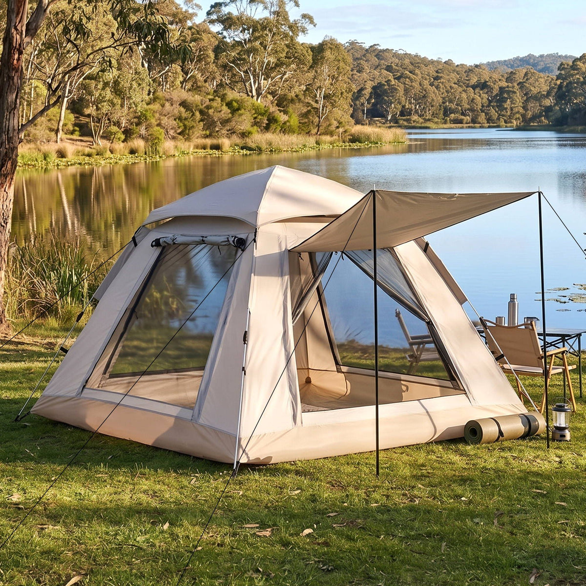 Weisshorn Camping Tent Family Shelter 210D Oxford Fabric Awning 210cm Khaki