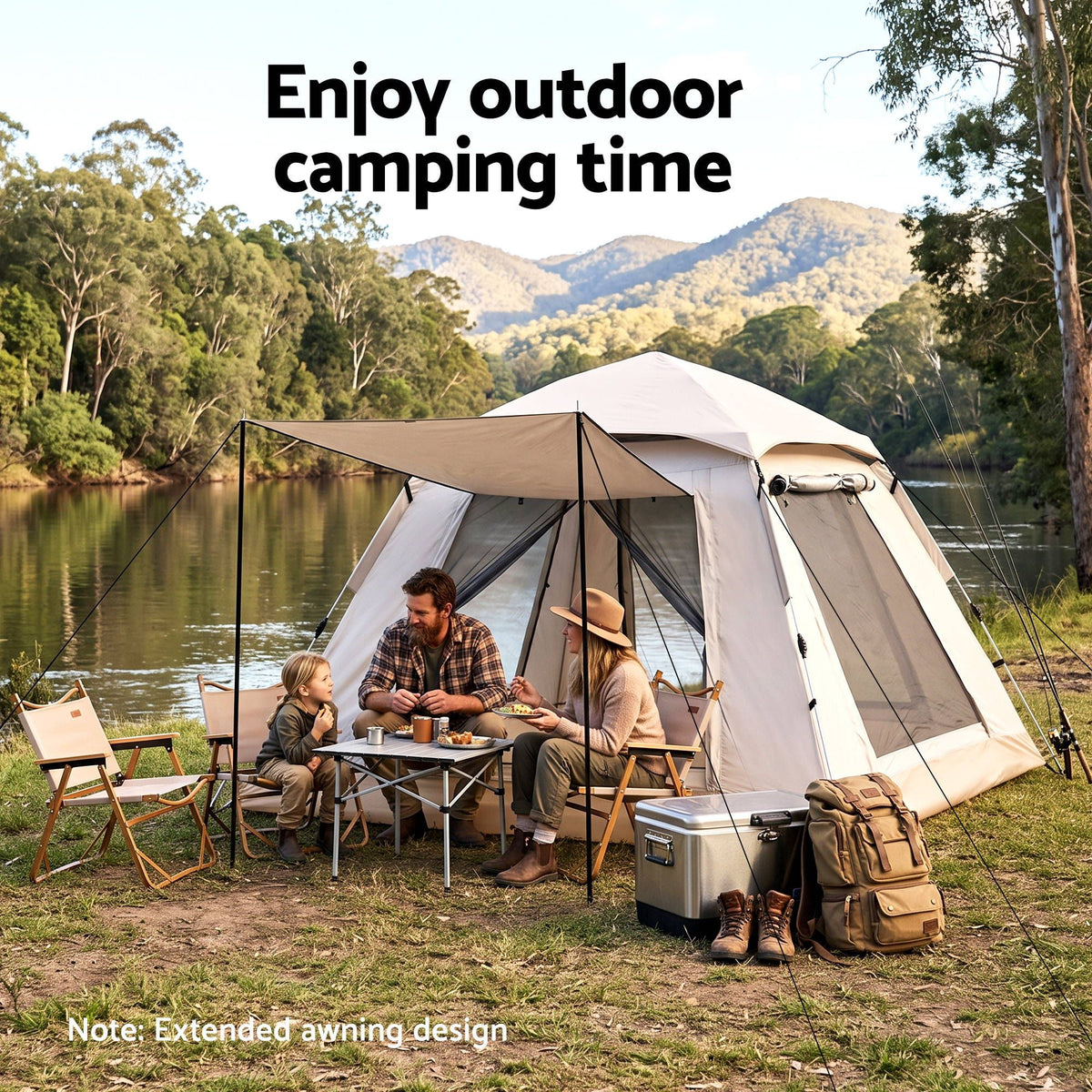 Weisshorn Camping Tent Family Shelter 210D Oxford Fabric Awning 210cm Khaki