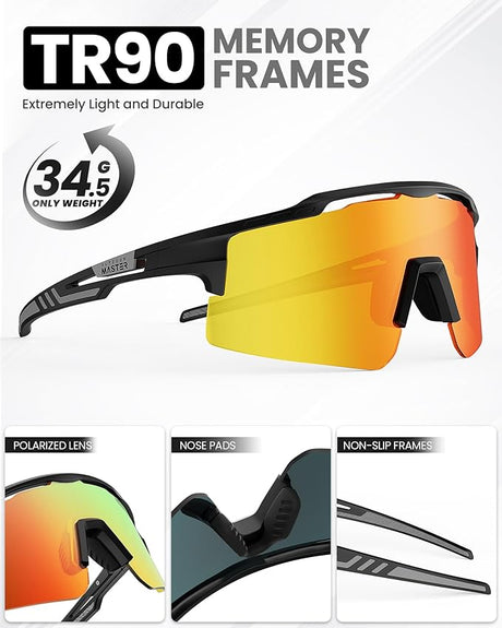 OutdoorMaster Hawk II polarised sports sunglasses, black frame, revo blue Cat.3