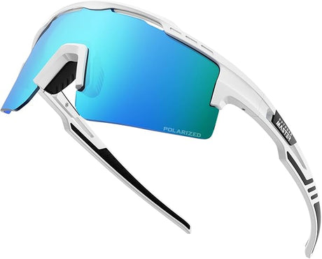 OutdoorMaster Hawk II polarised sports sunglasses, white frame, revo blue Cat.3