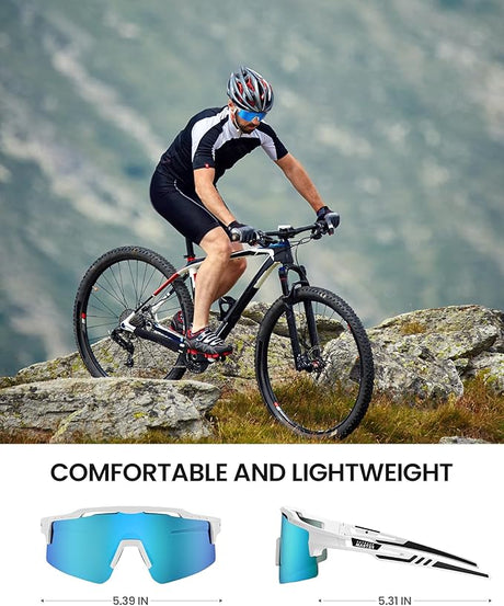 OutdoorMaster Hawk II polarised sports sunglasses, white frame, revo blue Cat.3