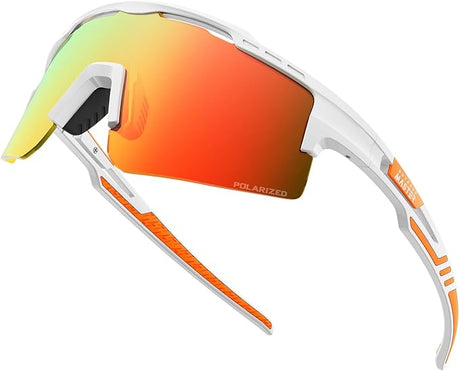 OutdoorMaster Hawk II polarised sports sunglasses, white frame, revo red Cat.3