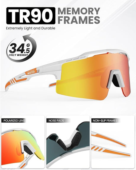 OutdoorMaster Hawk II polarised sports sunglasses, white frame, revo red Cat.3