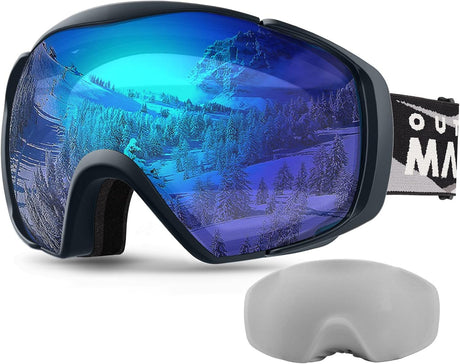 OutdoorMaster Ski Goggles with Cover Snowboard Snow Goggles OTG Anti-Fog -100% UV Protection-OM-18.