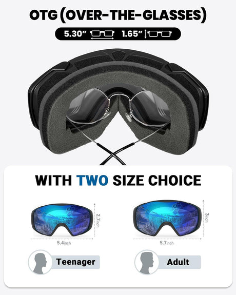 OutdoorMaster Ski Goggles with Cover Snowboard Snow Goggles OTG Anti-Fog -100% UV Protection-OM-18.
