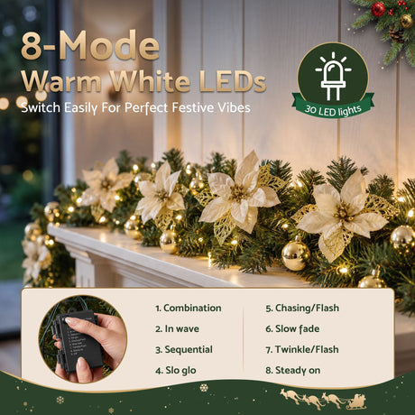 Another view of the 2.7m pre-lit garland, with a built-in timer.