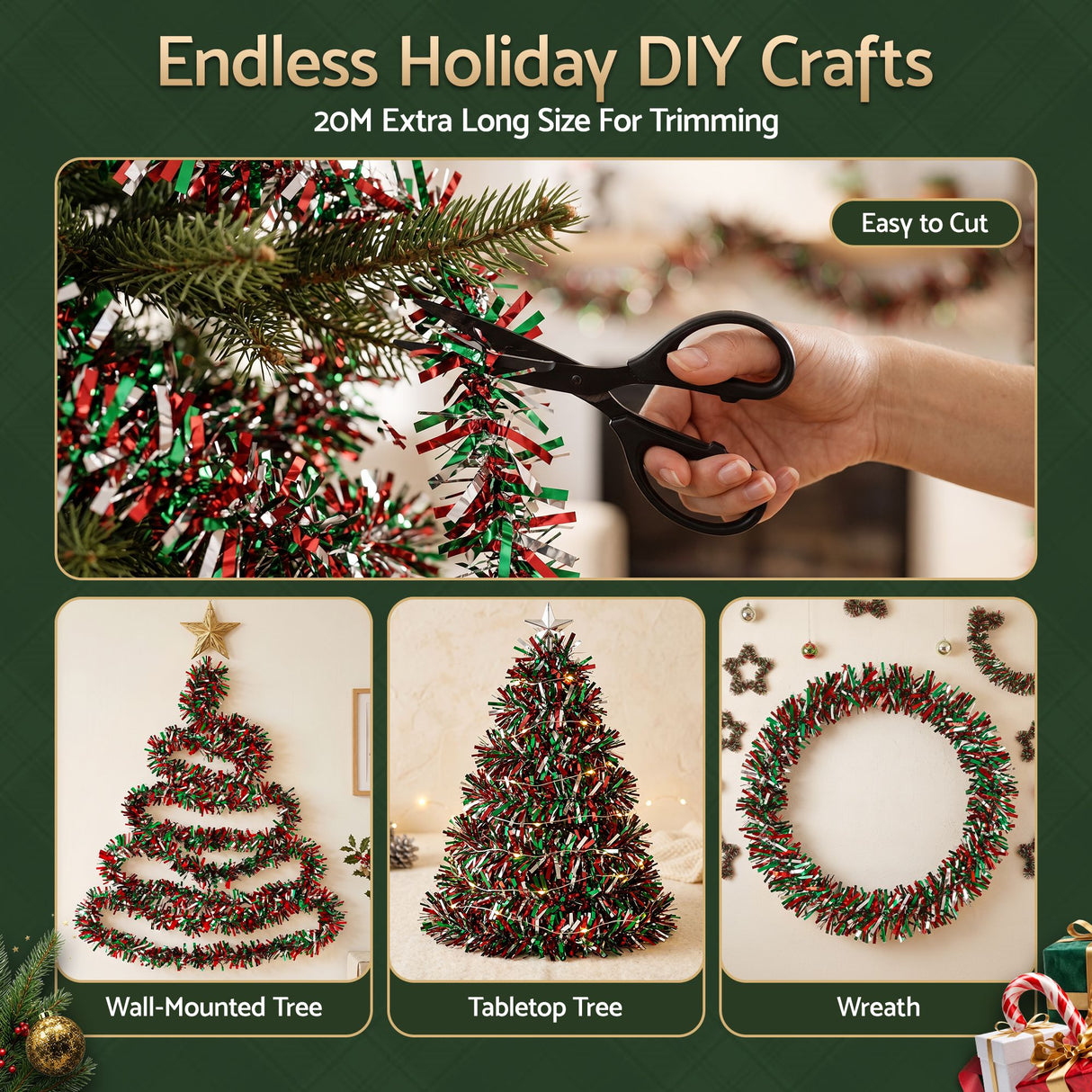 Jingle Jollys 20M Christmas Tinsel Garland Mixed Colors Xmas Party Decoration