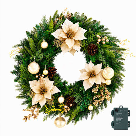 Another view of the 60cm gold flower wreath, with a built-in timer.