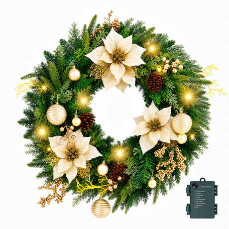 Another view of the 60cm gold flower wreath, for indoor or outdoor use.