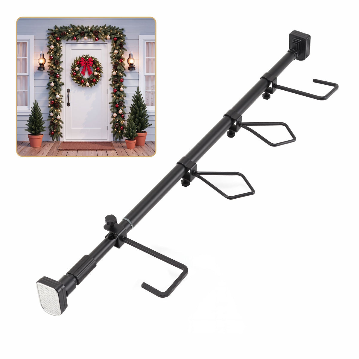 Over-door wreath hanger that fits doors 85 to 125cm wide, with no drilling.